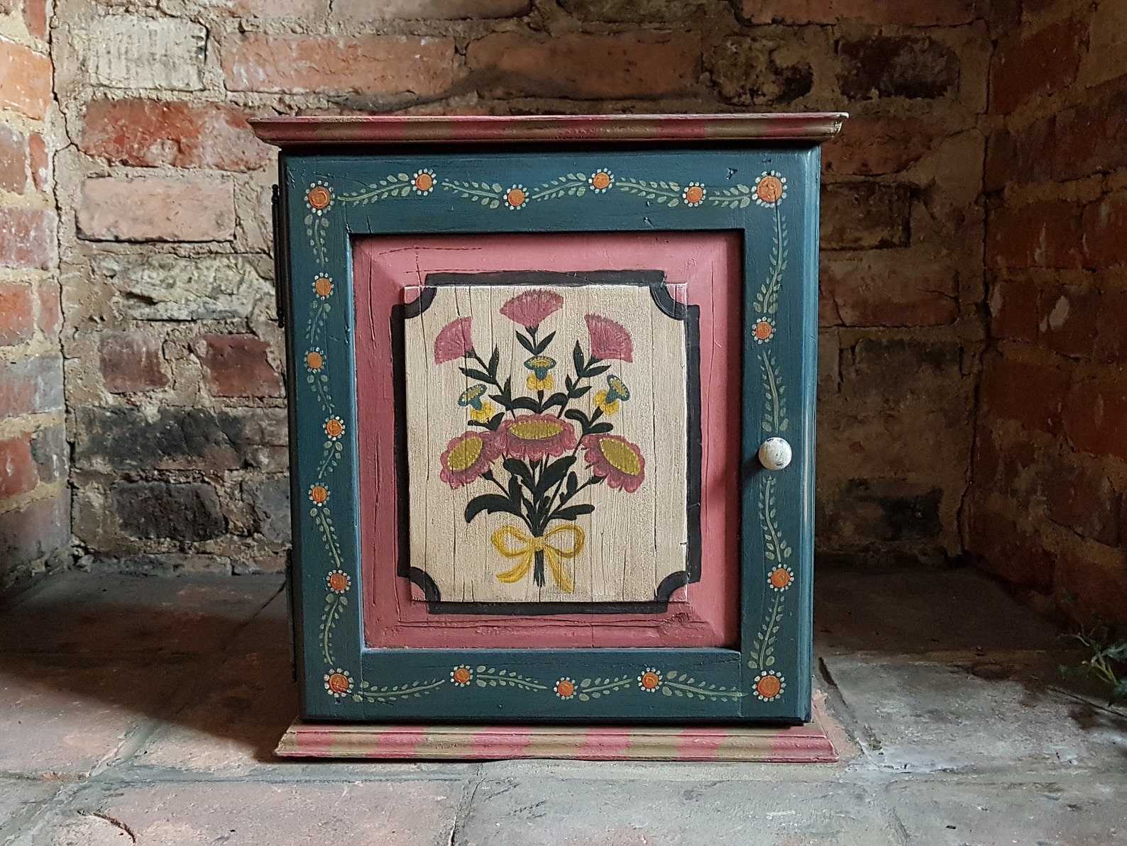 Image showcasing Hand-painted Folk Art Pine Cabinet - Etsy