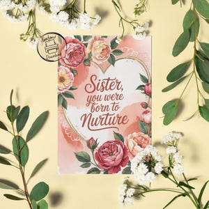 Tarjeta imprimible y emotiva del Día de la Madre para una Hermana - Saludo digital "Nacida para cuidar" - Descarga instantánea