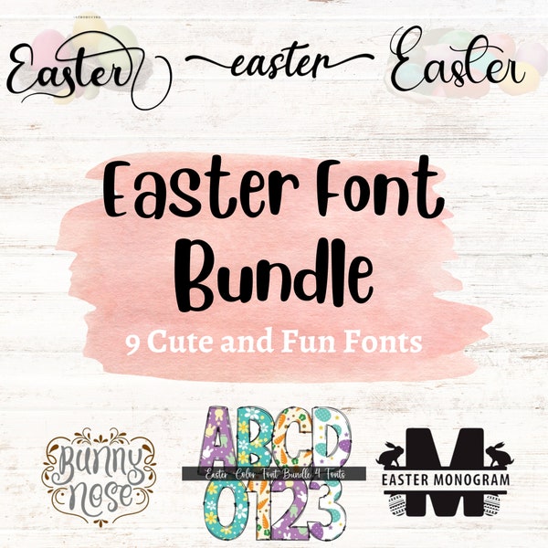 Easter Font Bundle, Handwritten font, SVG Cursive Bundle, Easter Basket Tags Fonts, Commercial Use