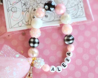 Pink Paris Bracelet, Custom Personalized Child Name Pink Valentines Bracelet for  Girl Charm Bracelet, Bubblegum Beads