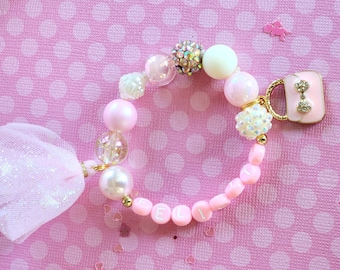 Pink Purse Bracelet, Custom Personalized Child Name Pink Valentines Bracelet for  Girl Charm Bracelet, Bubblegum Beads