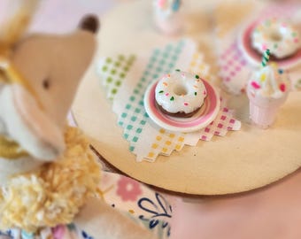 Maileg Sized Play Food...Donut Sprinkle plate Miniature Dollhouse Christmas. Tiny mouse clothes food Christmas Elf snacks