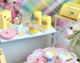 Maileg sized Play Food...Embellished Bread Box or Canister Set Miniature Dollhouse Christmas. Tiny mouse clothes food