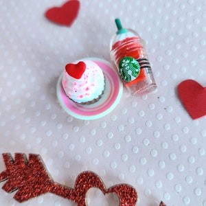 Maileg Sized Play Food...Heart Poptart or Cupcake and drink Valentines Miniature Dollhouse . Tiny mouse Valentine clothes food image 6