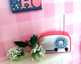 Mini Maileg sized radio in red or turquoise. Miniature Dollhouse 1/12 scale