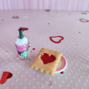 Maileg Sized Play Food...Heart Poptart or Cupcake and drink Valentines Miniature Dollhouse . Tiny mouse Valentine clothes food image 3