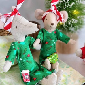 I Believe... Christmas Matching pjs pajamas will fit Maileg Mom Dad, Big Little Sister Brother Clothes Miniature Dollhouse. Tiny mouse