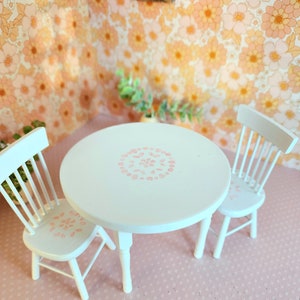 Mini table and two chairs. Miniature Dollhouse.