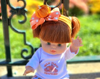 Fall Pumpkin T-shirt and Pumpkin pants will fit 34 cm Minikane or other 13" Baby Dolls. 13 inch Doll Clothes