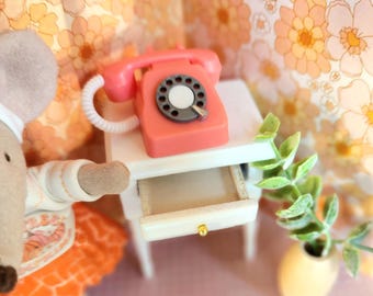 Maileg Mini telephone phone or white nightstand. Miniature Dollhouse. Christmas Elf  Tiny Maileg mouse size clothes food