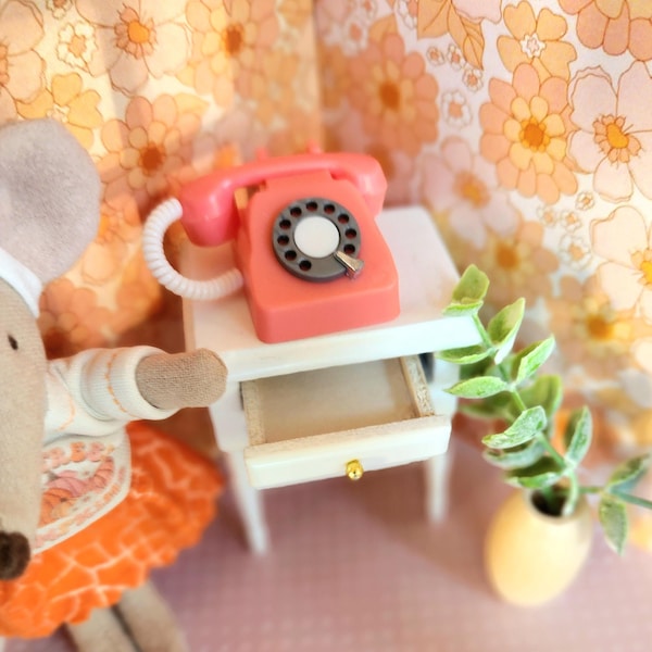 Maileg Mini telephone phone or white nightstand. Miniature Dollhouse. Christmas Elf  Tiny Maileg mouse size clothes food