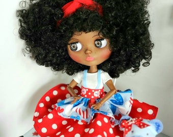 We've Got The Blues...Red, White, and Blues Jumper for Blythe Doll. Patriotic July 4 Blythe Dress Doll clothes