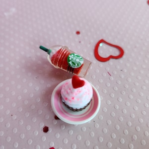 Maileg Sized Play Food...Heart Poptart or Cupcake and drink Valentines Miniature Dollhouse . Tiny mouse Valentine clothes food image 4