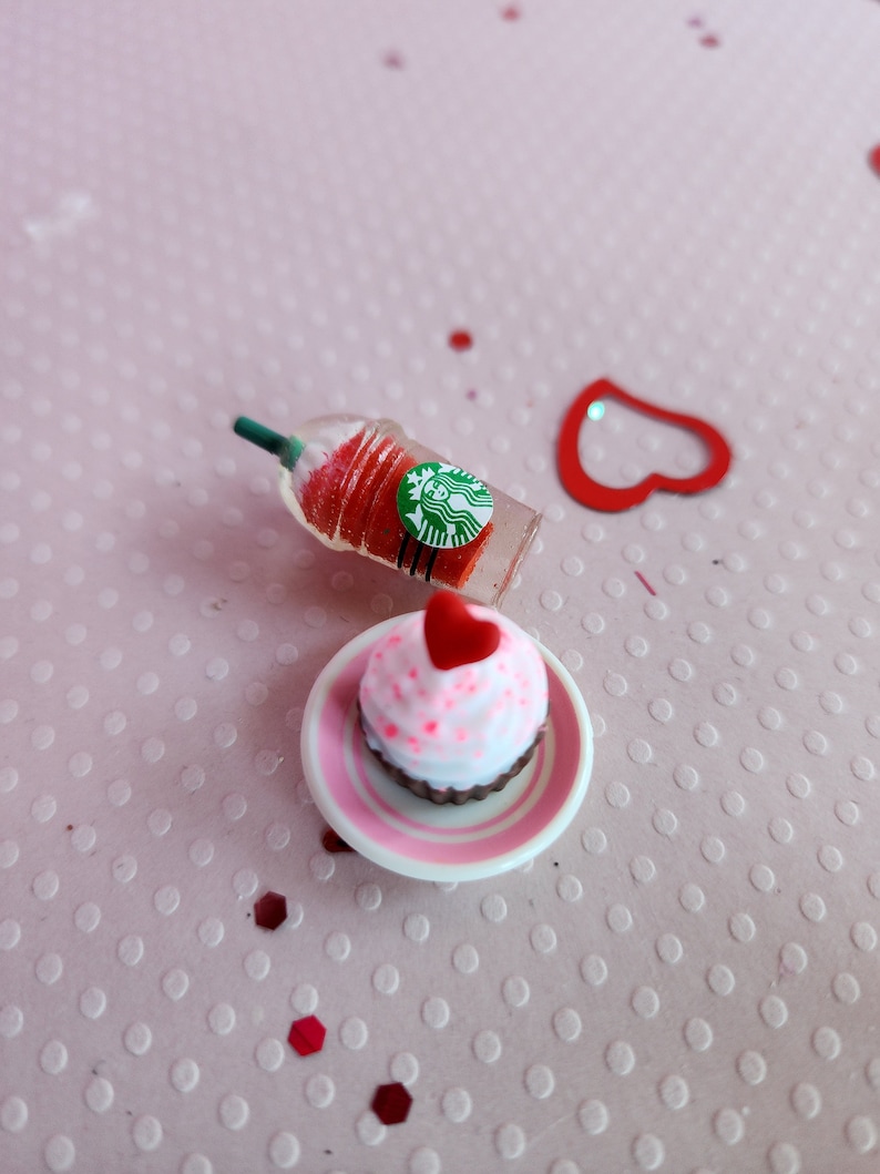 Maileg Sized Play Food...Heart Poptart or Cupcake and drink Valentines Miniature Dollhouse . Tiny mouse Valentine clothes food image 4