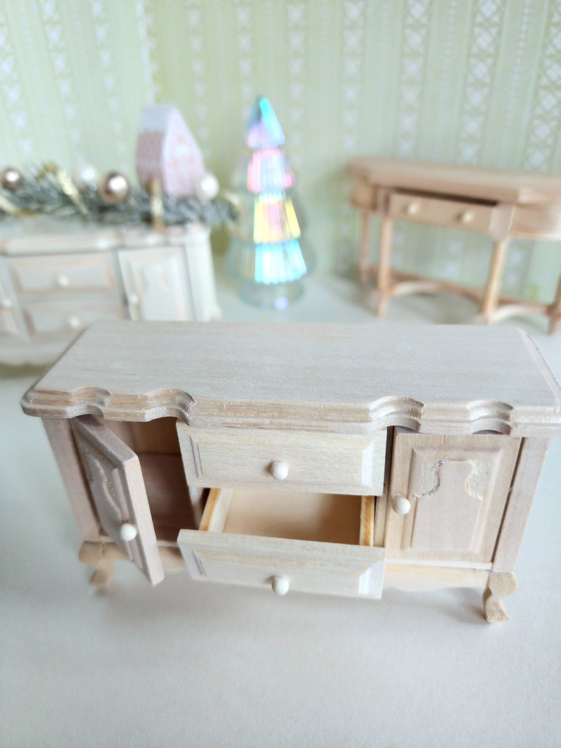 Mini wooden sideboard cabinet painted or unfinished. Miniature Dollhouse. image 5