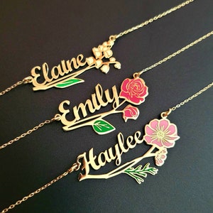 Personalized Birth Flower Necklace Custom Name Necklace Floral Name Necklace Custom Christmas gift, Birthday Gifts Personalized Gift For Her