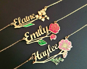 Birth Flower name Necklace Personalized Name Necklace Floral Name Necklace Custom Christmas gift, Birthday,Gifts, Personalized Gifts for her