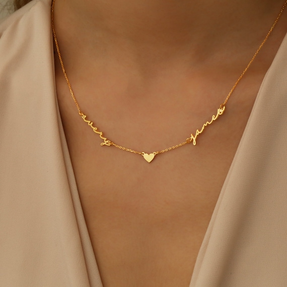 Custom Two Name Handwriting Necklace, 18k gold, Personalized Jewelry, Name Necklace, Personalized Gift, new Baby Shower Mother's gift mom