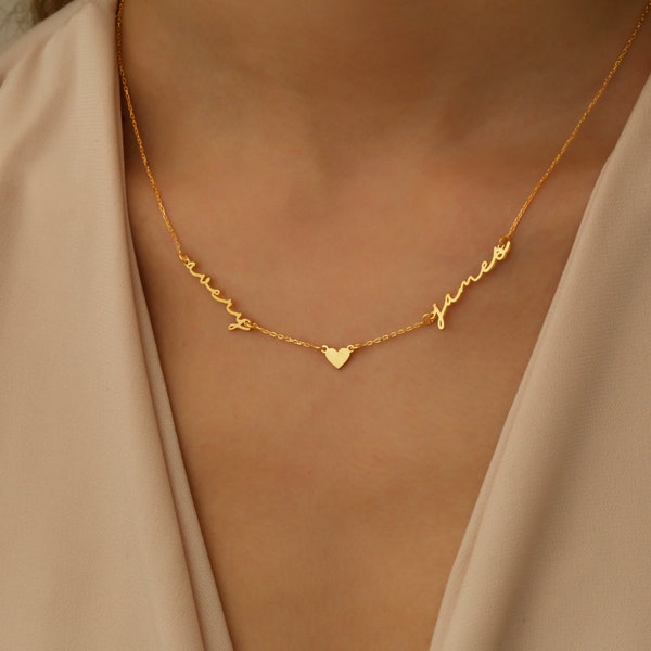 Custom Two Name Handwriting Necklace, 18k gold, Personalized Jewelry, Name Necklace, Personalized Gift, new Baby Shower Mother's gift mom