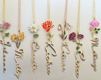 Colorful Necklace Birth Flowers Gift Necklace Personalise Name Gifts Personalise Jewelry for woman Birthday Gift for her Boho Summer Jewelry
