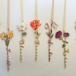 Collar con nombre de flor de nacimiento: colgante floral personalizado de plata de ley