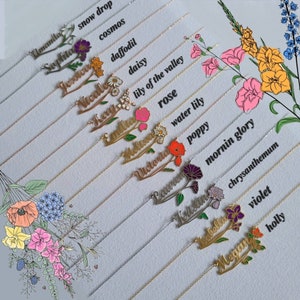 Personalized Birth Flower Name Necklace: Custom Gold Silver Jewelry Christmas gifts
