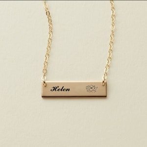 Collar con nombre de flor de nacimiento: barra floral personalizada de plata de ley