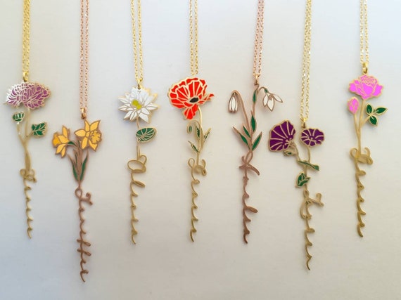 Personalized Birth Flower Name Necklace: Sterling Silver Floral
