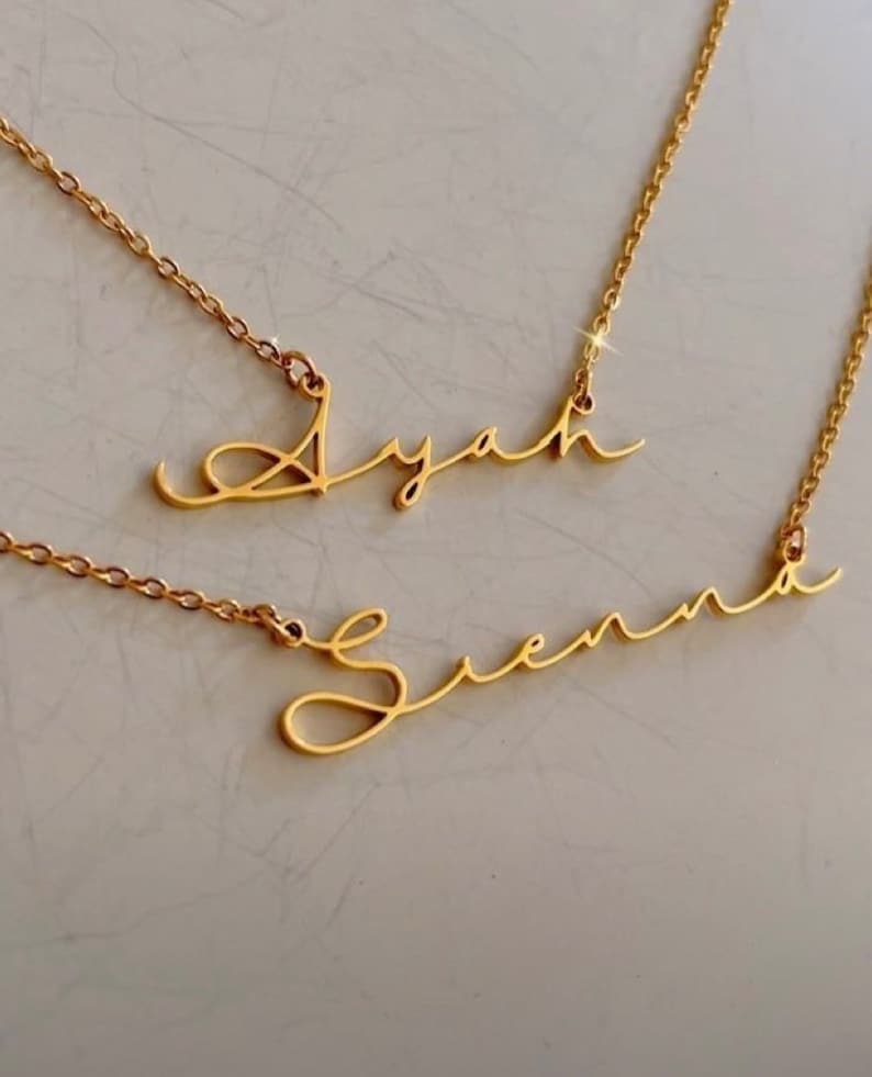 Benutzerdefinierte zwei Name Handschrift Halskette, 18k Gold, personalisierte Schmuck, Namen Halskette, personalisierte Geschenk, Baby-Dusche, Muttertag Geschenk Mama Bild 5