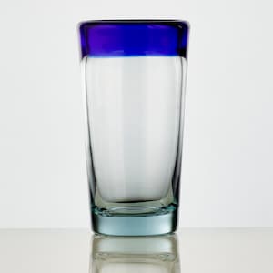 Authentic Mexican Shot Glasses, Hand Blown by Glass Artisan, Blue Rim, 4oz, Double Shot Glass, Shooters, Perfect For Tequila, Set of 6
