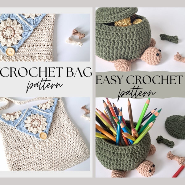 Crochet Market Bag, Granny square crochet pattern, Easy crochet, Turtle basket, Amigurumi turtle pattern, Crochet pattern for beginners