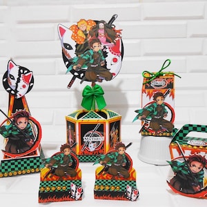 5pc Demon Slayer, Silhouette Studio ONLY Cut File Anime, Kimetsu No Yaiba, Party Favors, Birthday Party, 3D Party Favors, Templates