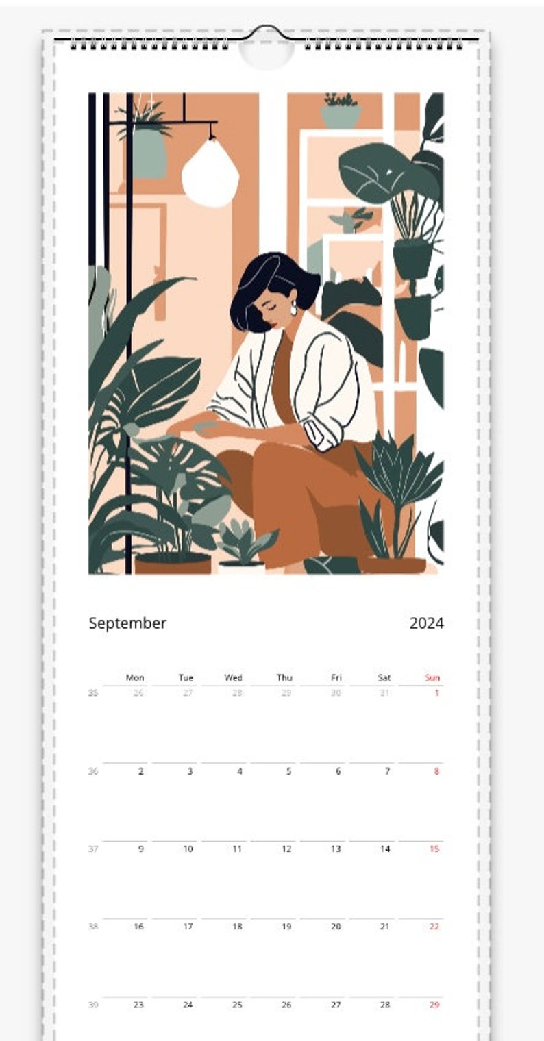 Boho Plant Lady Wall calendar Slim vertical format 14.8 x 40 cm image 7