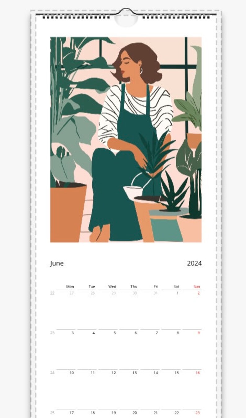 Boho Plant Lady Wall calendar Slim vertical format 14.8 x 40 cm image 2