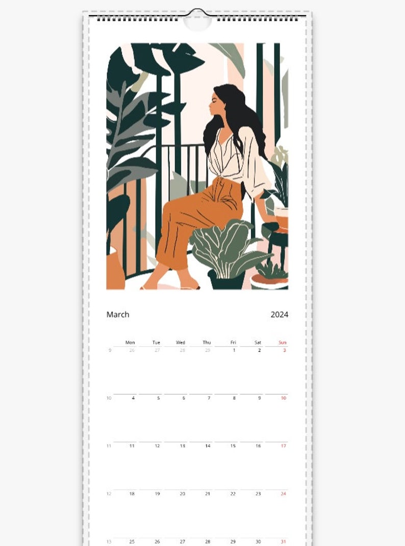 Boho Plant Lady Wall calendar Slim vertical format 14.8 x 40 cm image 5