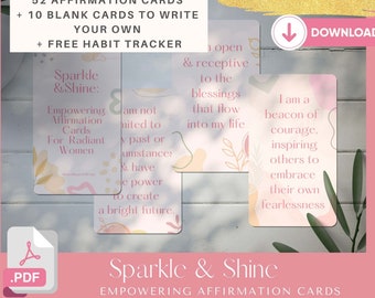 Sparkle and Shine: Empowering Affirmation Cards for Women, A4/ US letter size, Instant Download, Printable, Self Care