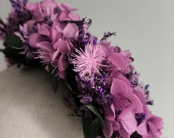 Cerchietto con fiori senza fiocco/tiara "Bouquet di viole"