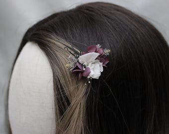 Mini peineta floral / accesorio para el cabello con flores preservadas "Melodía de Otoño"