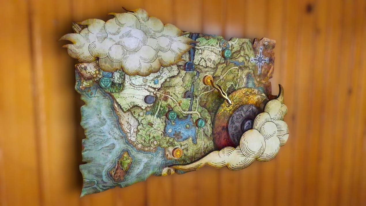 Elden Ring inspired map clock with 24 hour dial - Type 1 - Limgrave + GIFT