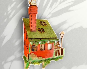 La Cabaña Little Lumen: Casa de hadas de madera para pared / Luz nocturna LED / Cabaña en miniatura / Decoración artesanal para casa de muñecas