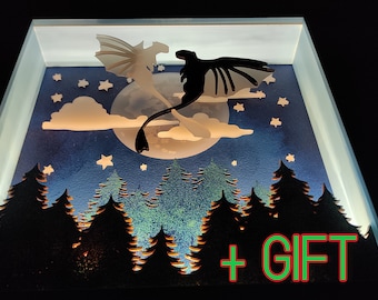 Decoración de pared iluminada con temática de Cómo entrenar a tu dragón + regalo de imán para nevera