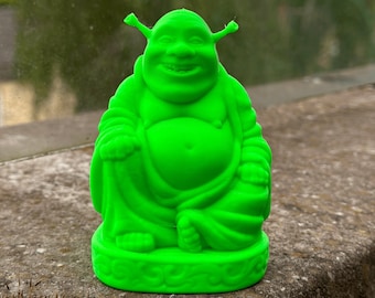 3D gedruckte Shrek Buddha Statue: Lustige Schreibtisch Dekoration - in Neon Grün oder Marmor