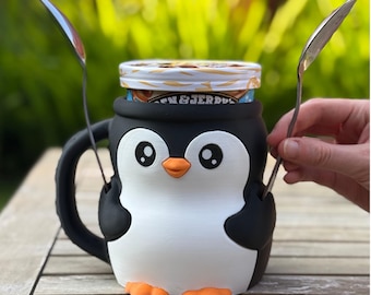 3D Gedruckter Pinguin Eis Pint Halter: Löffel Schlitze & Snack Schublade