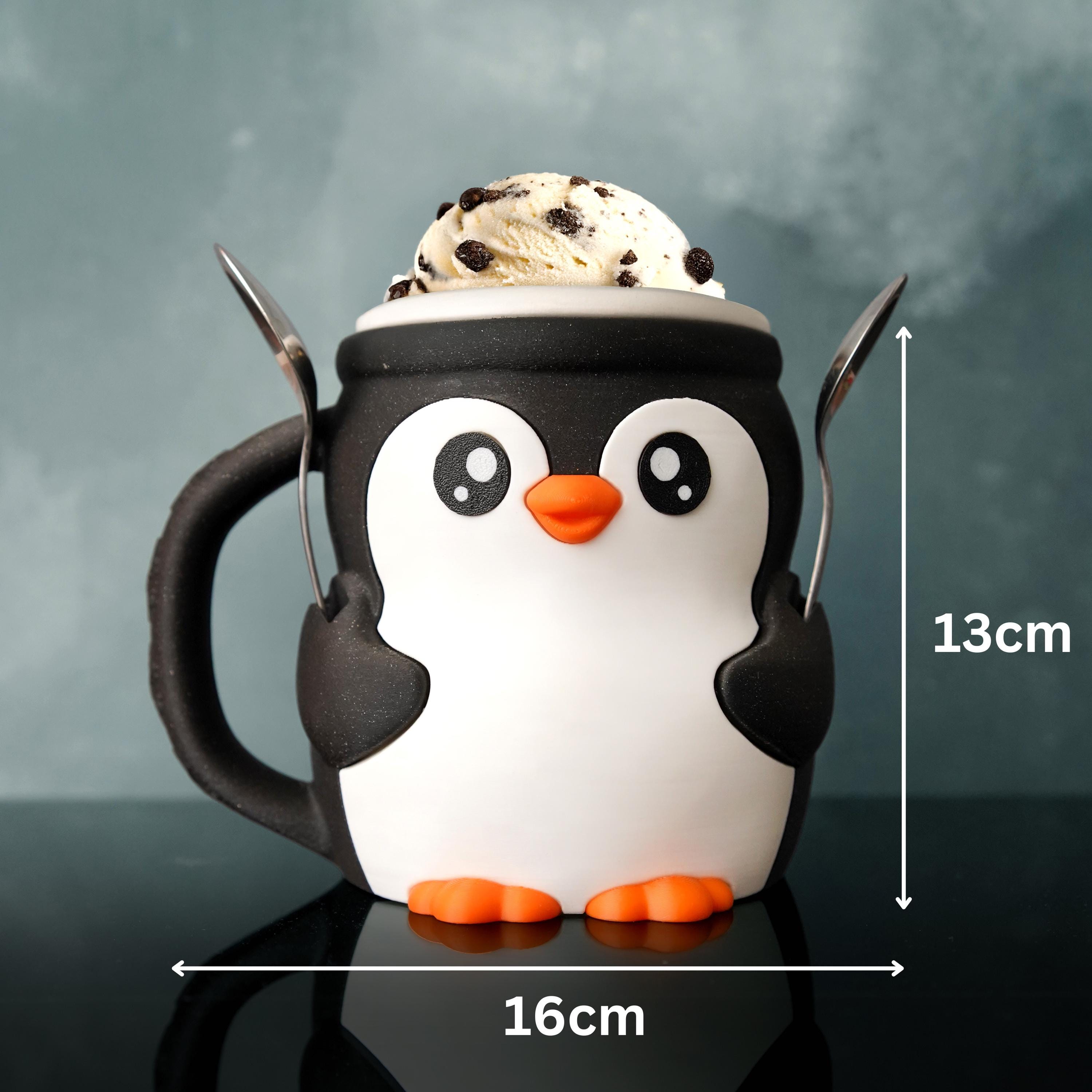 Penguin Ice Cream Pint Holder – 3D Printed Gift with Spoon Slot – Fits Ben & Jerry’s and Haagen-Dazs – Cute Kitchen & Sofa Accessory