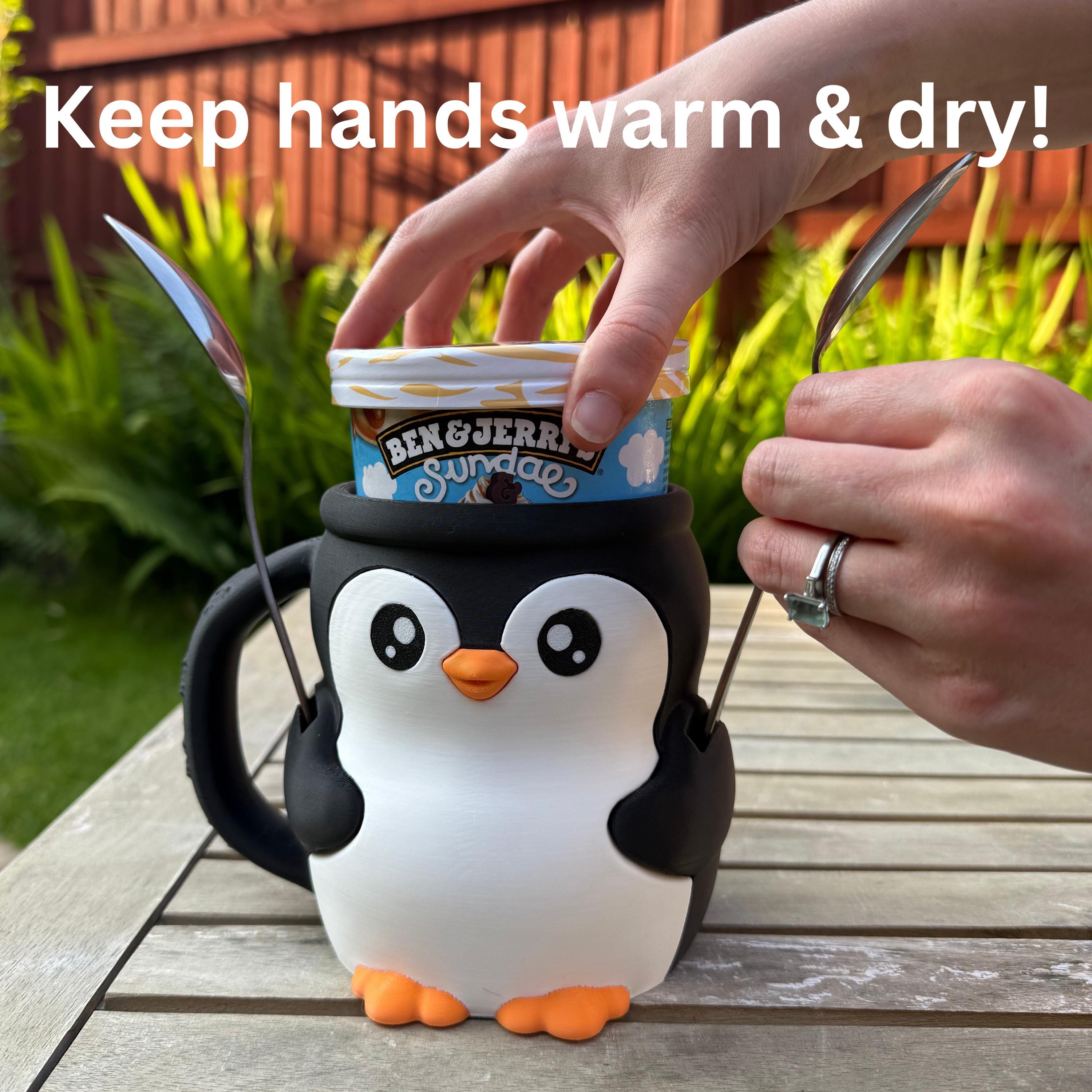 Penguin Ice Cream Pint Holder – 3D Printed Cute Gift – Fits Ben and Jerrys, Haagen-Dazs – Spoon Slot – Funny Kitchen Decor - Cinema and Sofa