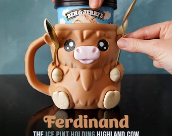 Cow Ice Cream Pint Holder – 3D Printed Highland Cow Decor