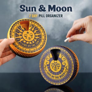 Sun and Moon 7-Day Pill Organizer: Sensory Fidget, Travel Vitamin Case