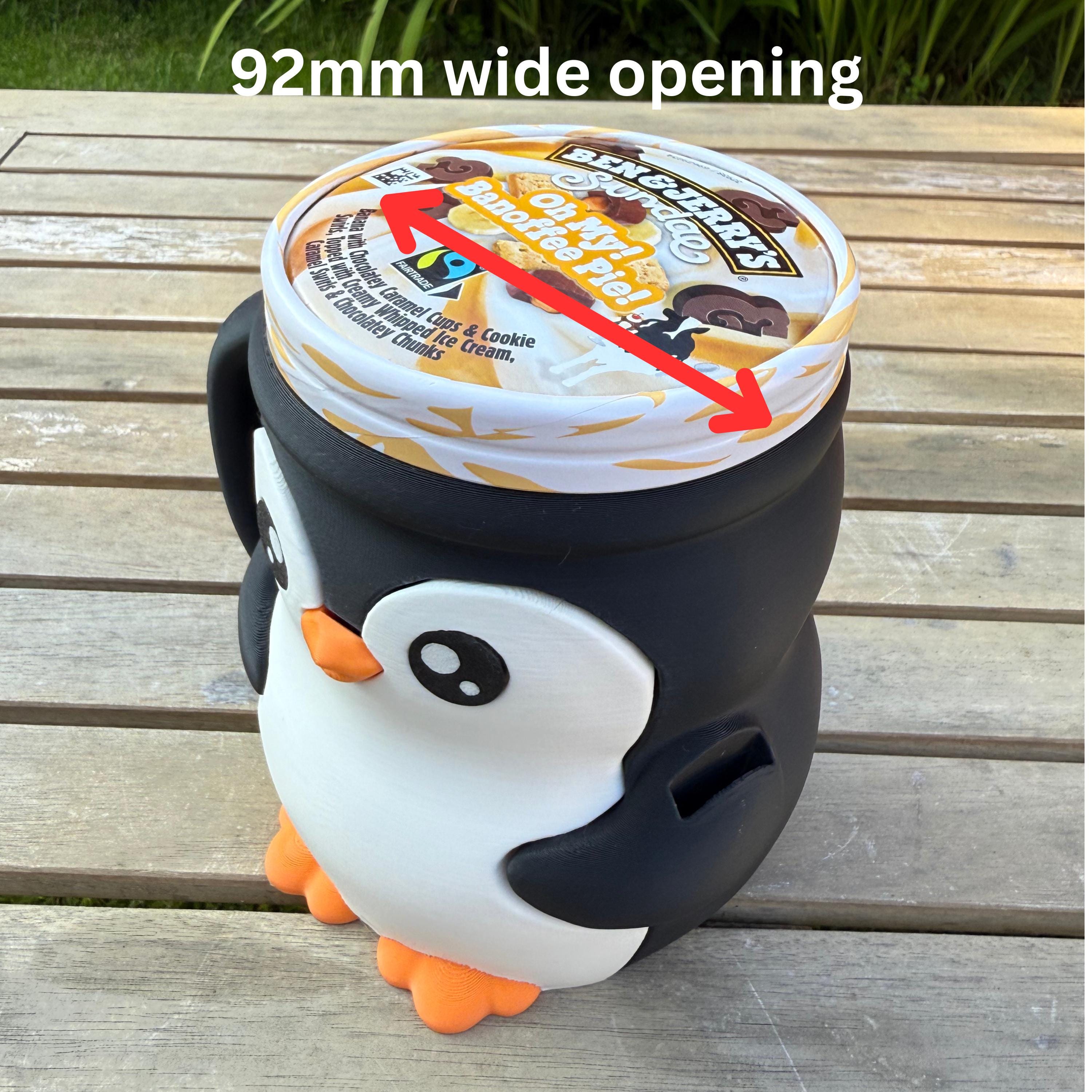 Penguin Ice Cream Pint Holder – 3D Printed Cute Gift – Fits Ben and Jerrys, Haagen-Dazs – Spoon Slot – Funny Kitchen Decor - Cinema and Sofa