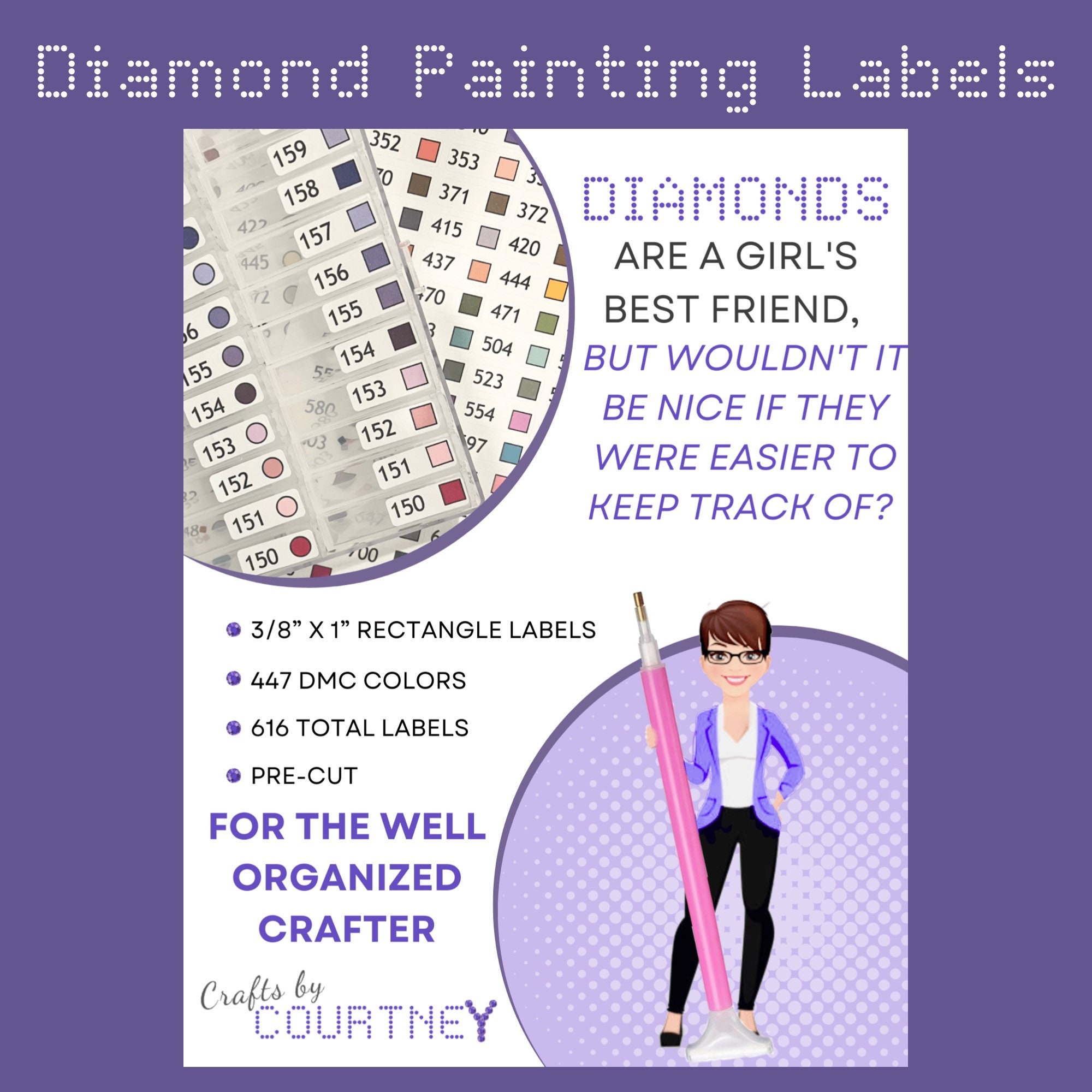 Diamond Painting and Cross Stitch DMC Labels for Rectangle Tic Tac