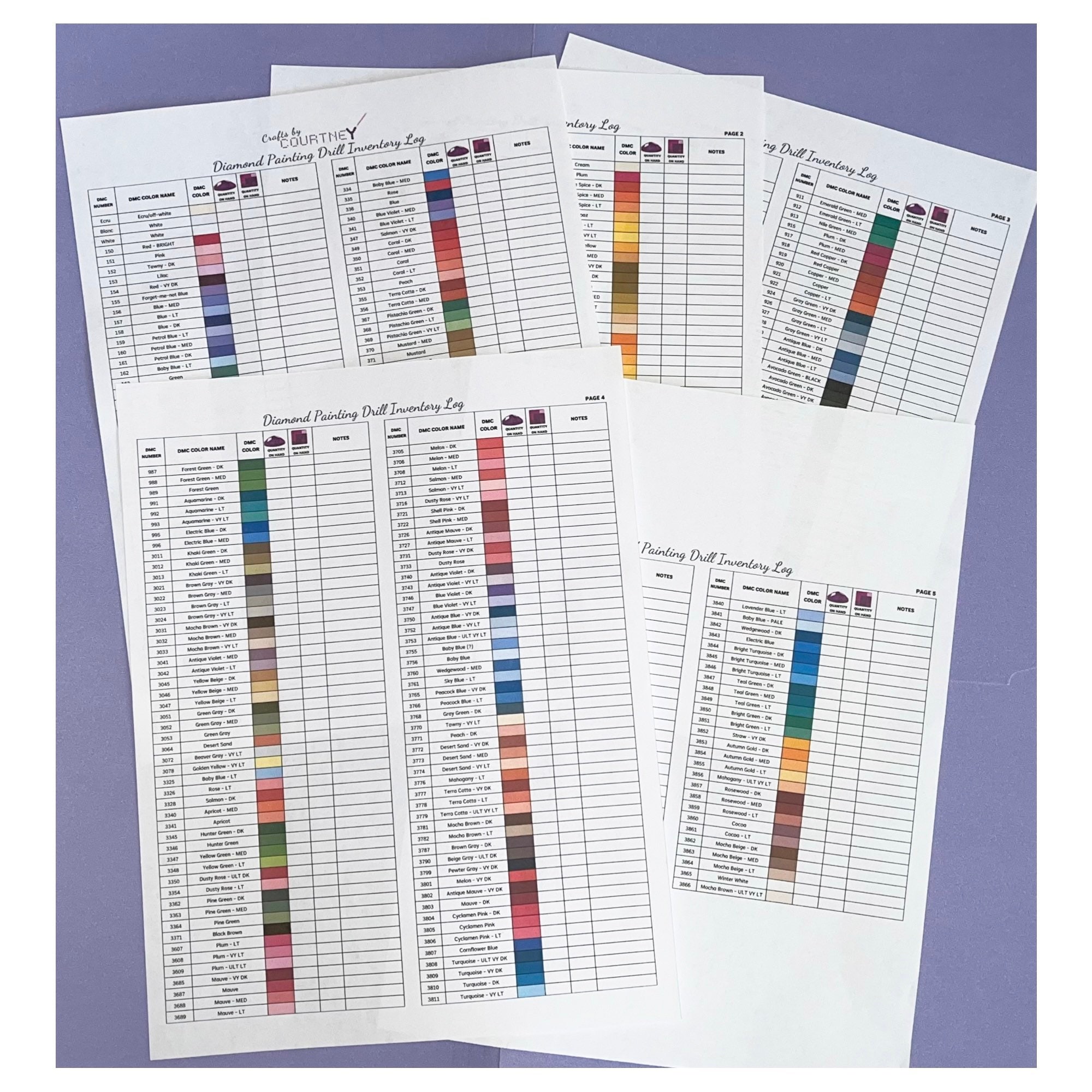 Complete List of DMC Diamond Painting Beads Color Chart 447 Colors  Printable Tracker Inventory Sheet PDF Download 